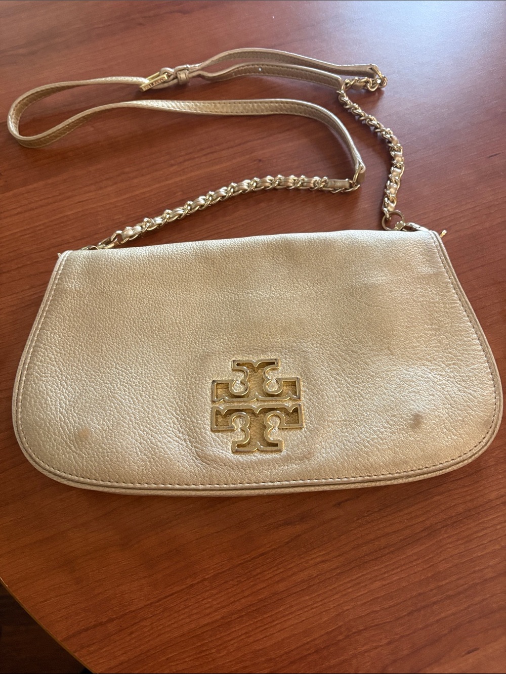 Tory Burch Gold Metallic Leather Crossbody with Chain Strap